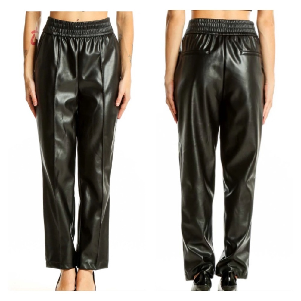 MAISON D'‎ AMELIE PARIS Black Faux Leather Wide-Leg Trousers Women’s SZ 14